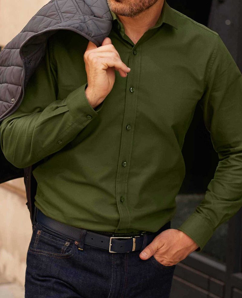 khaki slim fit oxford shirt 1405kha model image 3 cropped