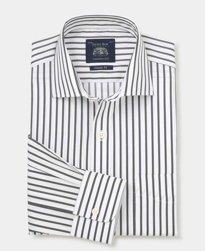 Men's Khaki White Stripe Cotton Classic Fit Formal Shirt With Single Cuffs folded