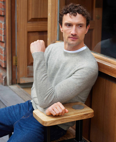 Light Grey Merino Wool Cashmere Crew Neck Jumper