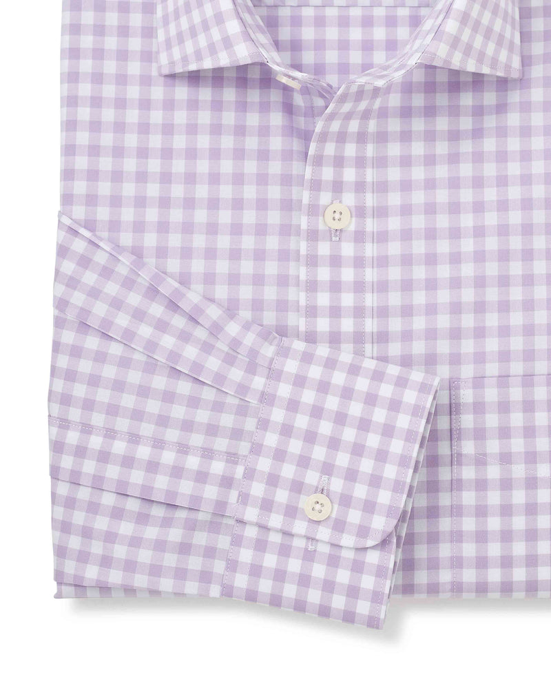 Men's Lilac Cotton Check Classic Fit Formal Shirt With Single Cuffs sleeve detail