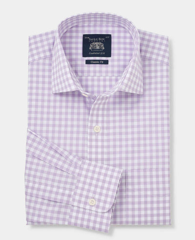 Men's Lilac Cotton Check Classic Fit Formal Shirt With Single Cuffs folded