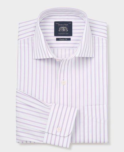Men's Lilac Cotton Stripe Classic Fit Formal Shirt With Single Cuffs folded