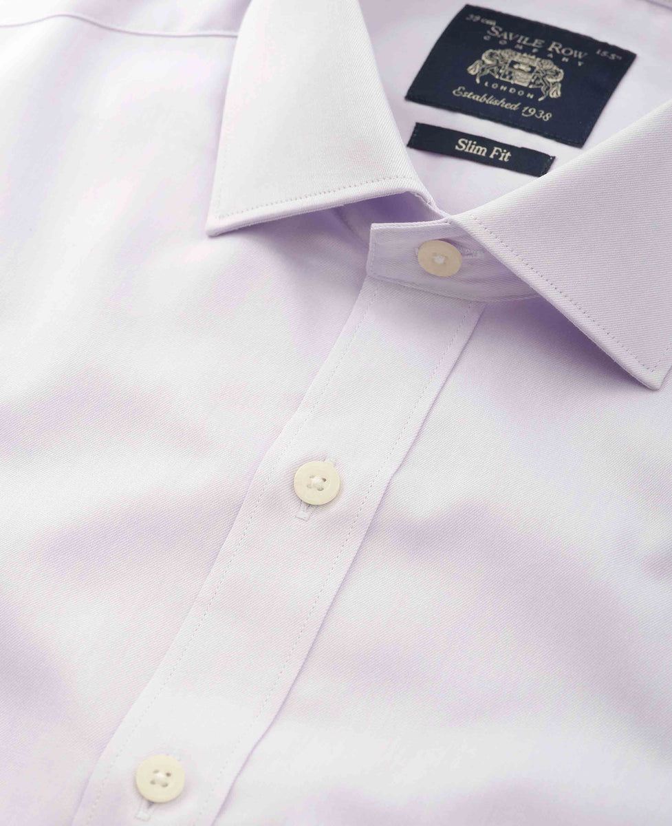 Men's Lilac Cotton Twill Slim Fit Formal Shirt With Single Cuffs