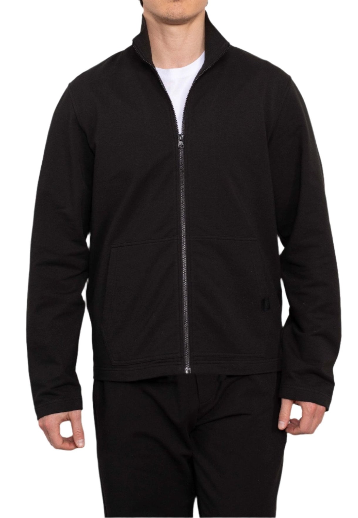 SRW Black Loopback Stretch Cotton Blend Zip-Up Sweatshirt