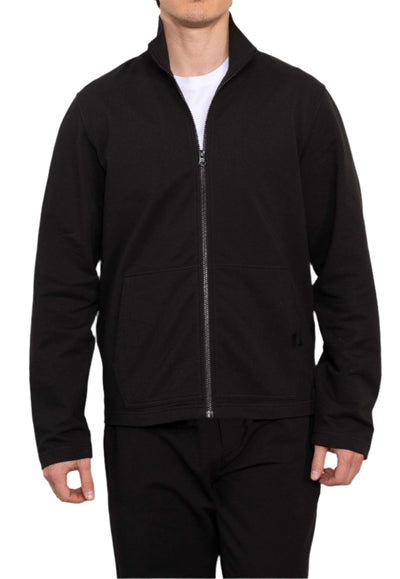 SRW Black Loopback Stretch Cotton Blend Zip-Up Sweatshirt