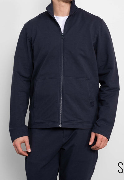 SRW Navy Loopback Stretch Cotton Blend Zip-Up Sweatshirt