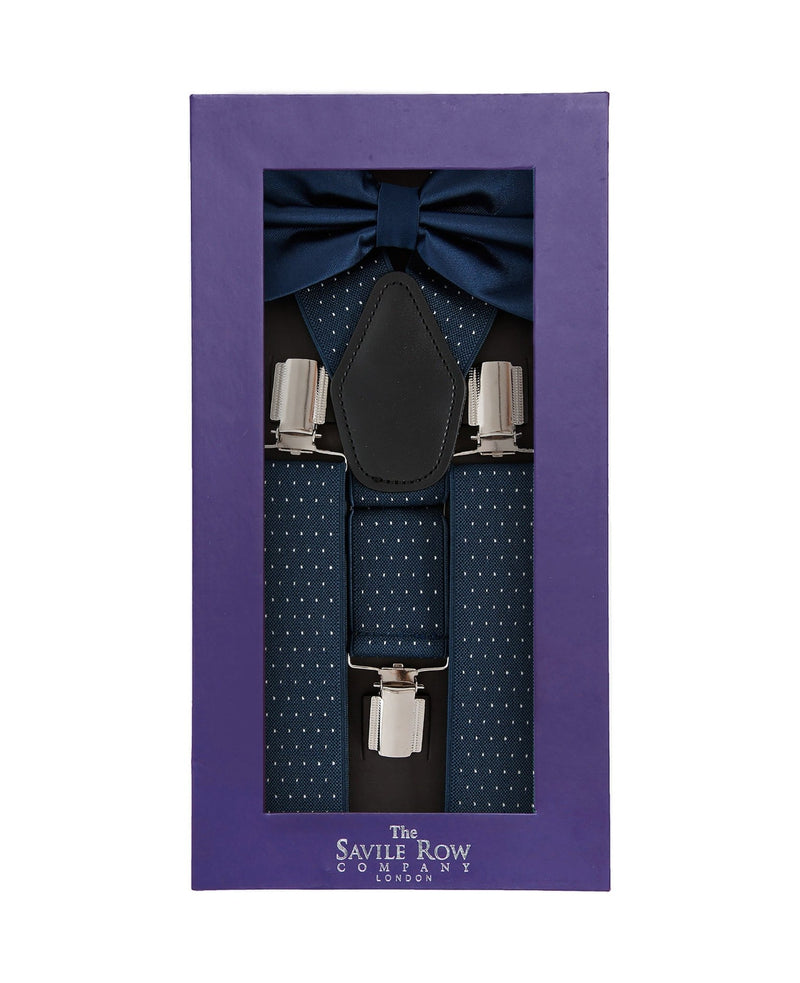 Navy Spotted Braces & Bow Tie Set