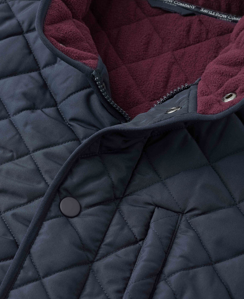 Close up navy quilted jacket