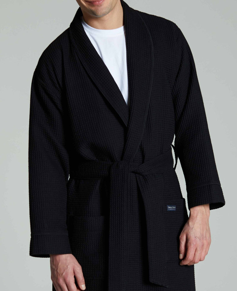 Men's Black Cotton Waffle Dressing Gown