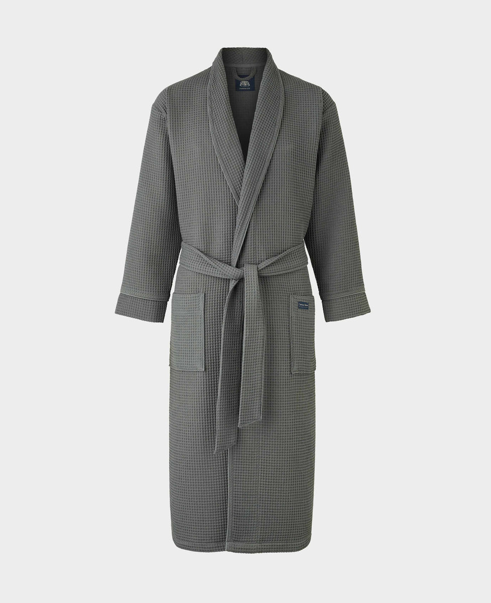 Men s Charcoal Cotton Waffle Dressing Gown Savile Row Company