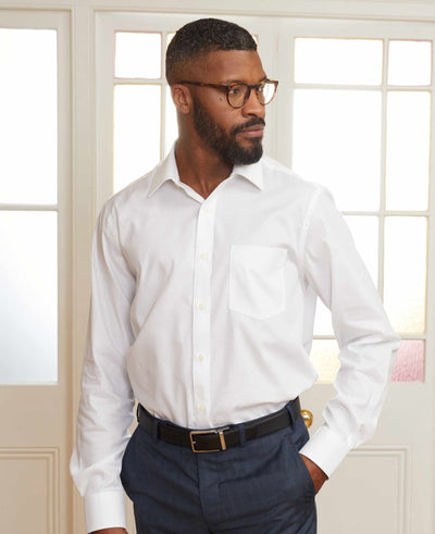 White Dobby Weave Cotton Classic Fit Formal Shirt - Single Cuff