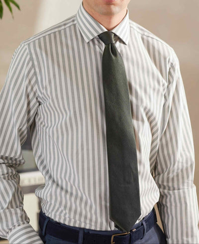 Green Slim Fit Striped Formal Shirt - Single Cuff
