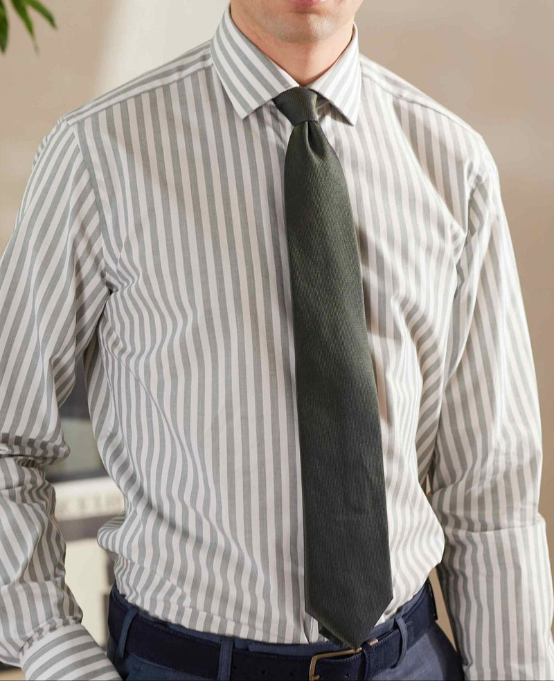 Green Slim Fit Striped Formal Shirt - Single Cuff