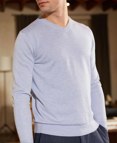 Men's Washed Navy V-Neck Jumper