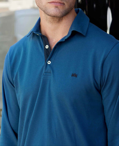 Men's Denim Blue Long Sleeve Polo Shirt