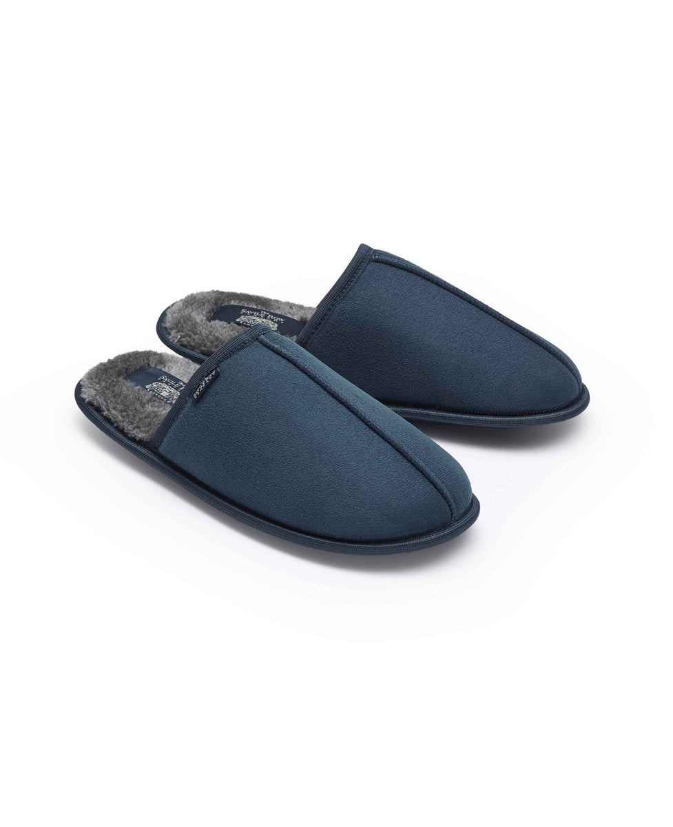 Men's Navy Microsuede Mule Slippers Savile Row Company