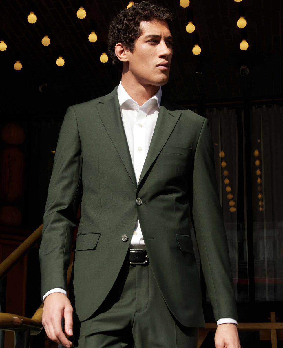 Mens Two Button Modern Fit Wool Feel Suit in Olive Green main image 0