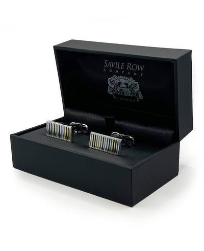 Multi Coloured Rhodium Plated Rectangular Cufflinks