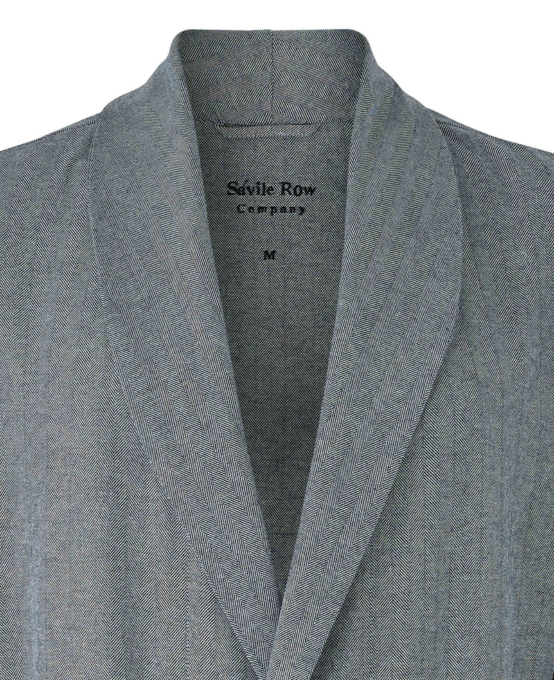 Navy Brushed Cotton Twill Herringbone Dressing Gown