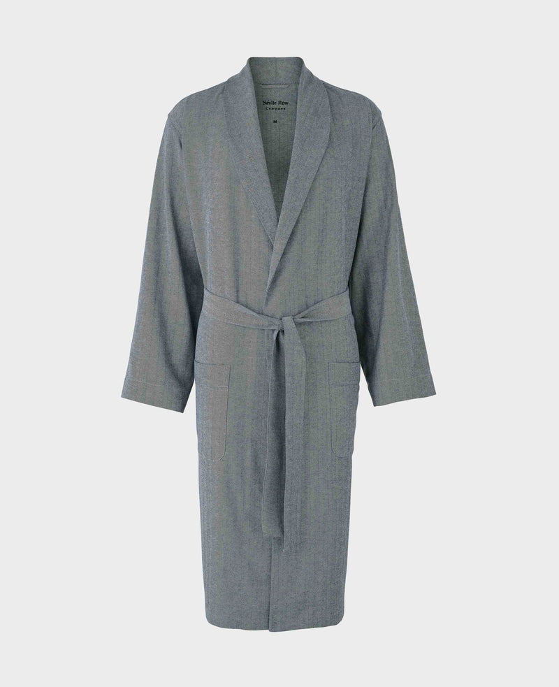 Navy Brushed Cotton Twill Herringbone Dressing Gown