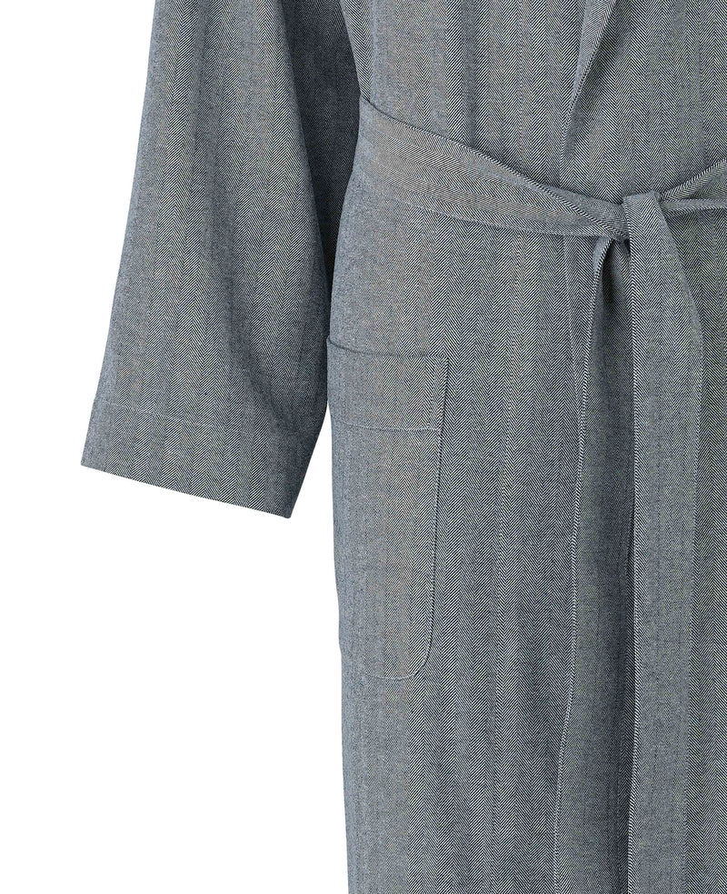 Navy Brushed Cotton Twill Herringbone Dressing Gown
