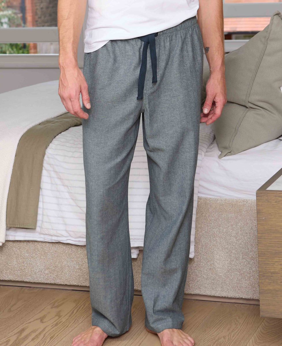 Men's Navy Brushed Cotton Twill Herringbone Lounge Pants Savile