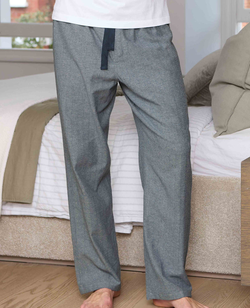 Navy Brushed Cotton Twill Herringbone Lounge Pants