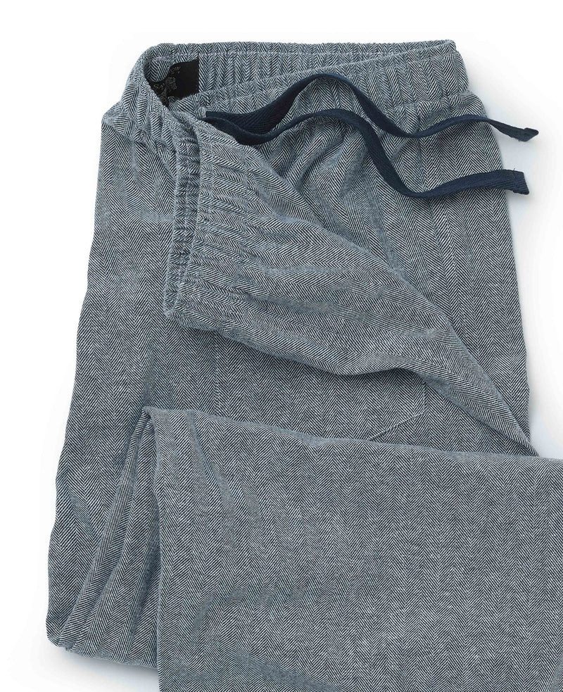 Navy Brushed Cotton Twill Herringbone Lounge Pants