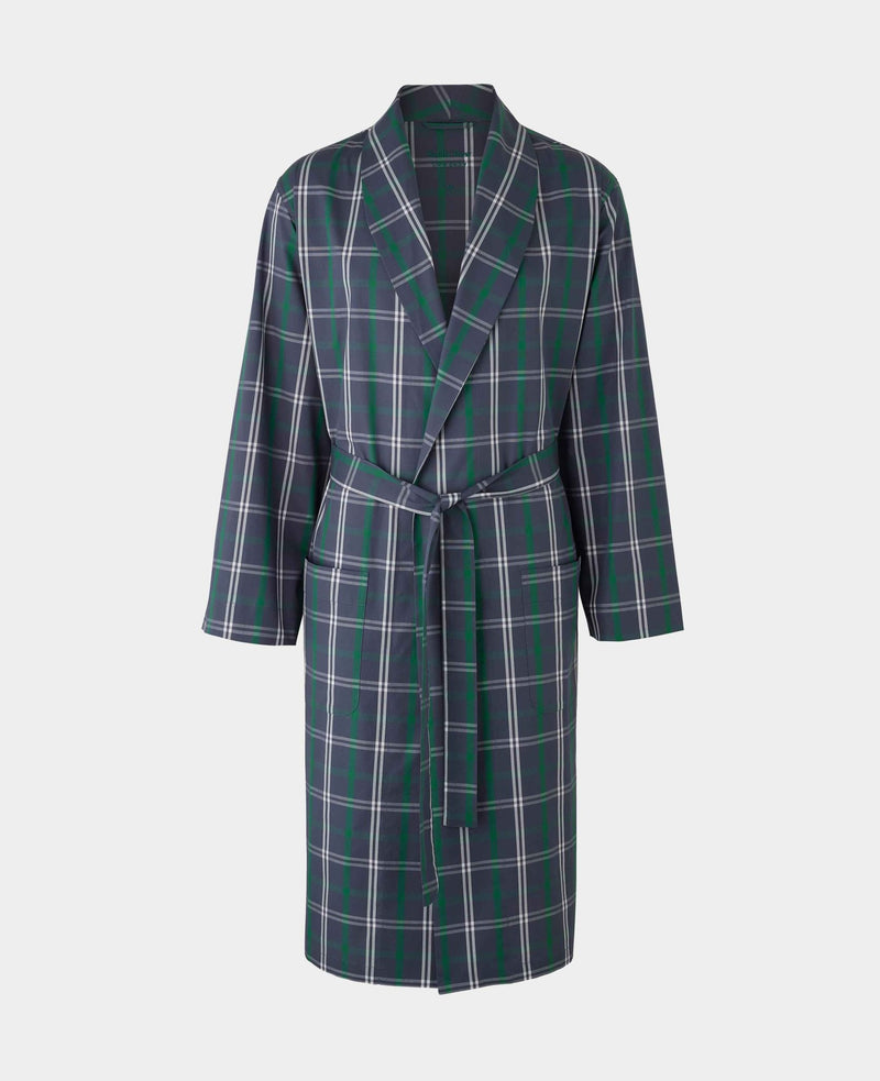 Men's Navy Check Cotton Dressing Gown mannequin