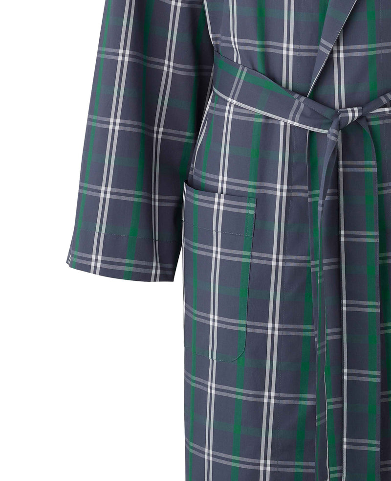 Men's Navy Check Cotton Dressing Gown sleeve detail