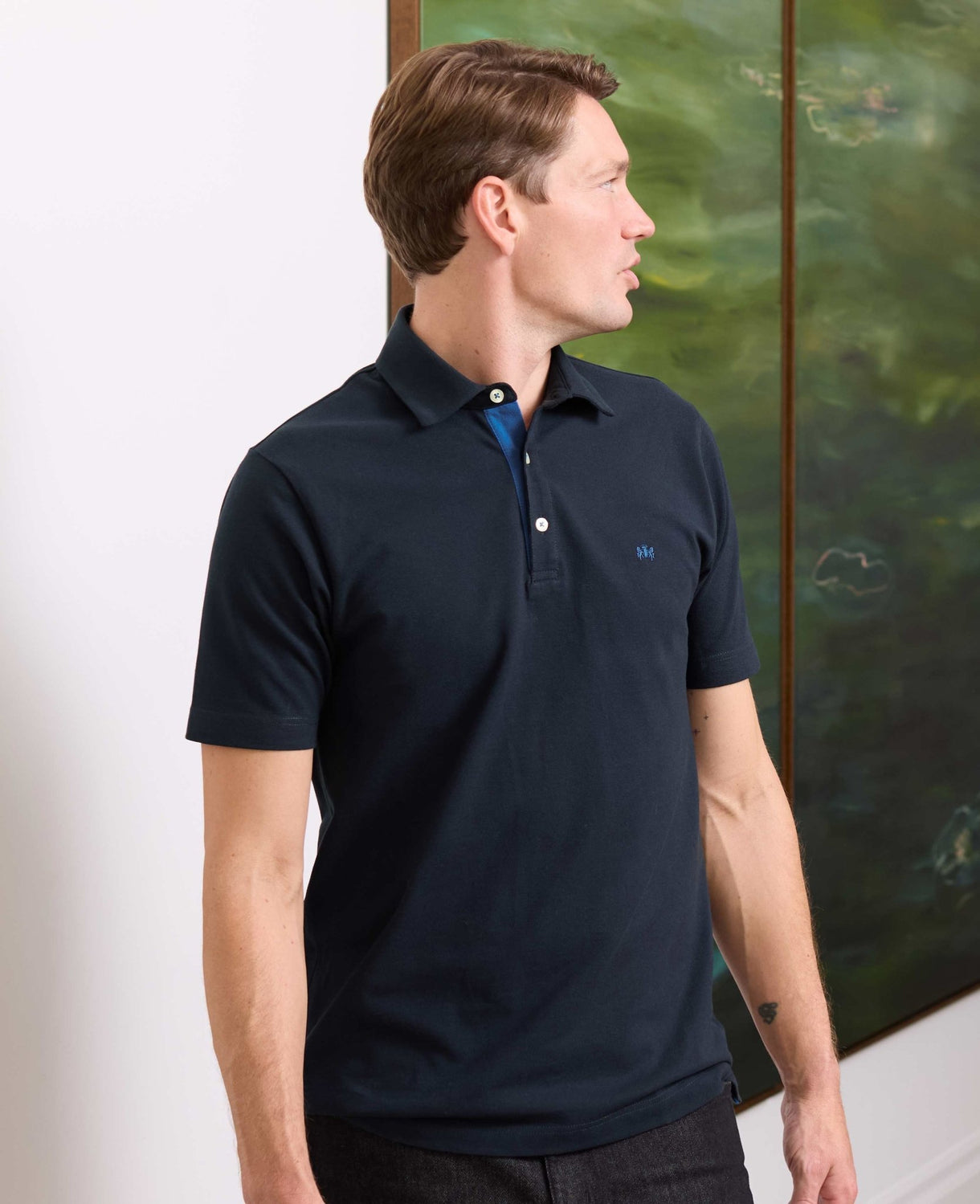 Men's Navy Classic Fit Short Sleeve Polo Shirt 2025 model shot 2