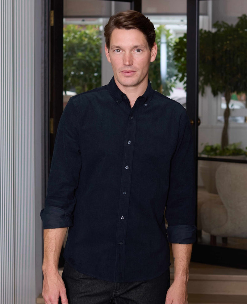 Navy Cotton Babycord Classic Fit Casual Shirt