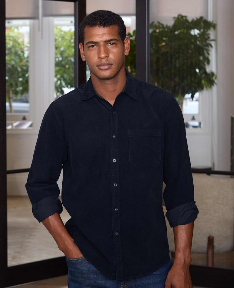 Navy Cotton Babycord Classic Fit Casual Shirt