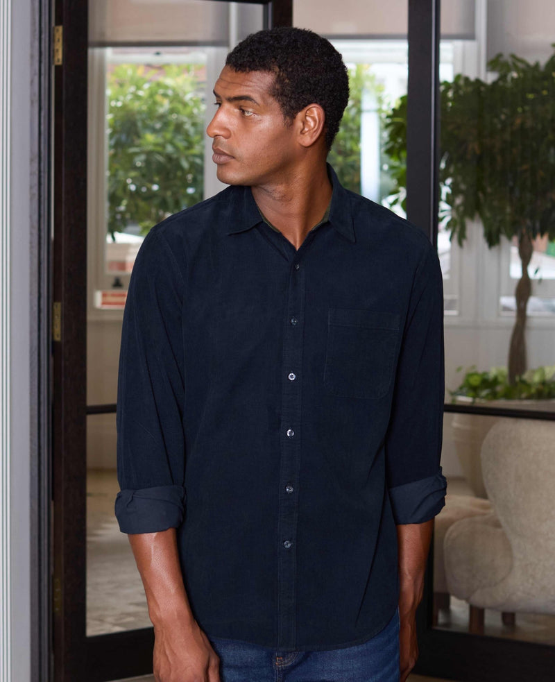 Navy Cotton Babycord Classic Fit Casual Shirt
