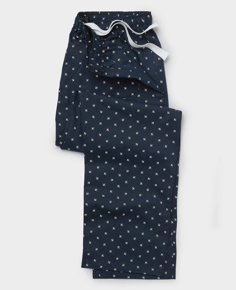 Navy Cotton Fleur De Lys Print Lounge Pants