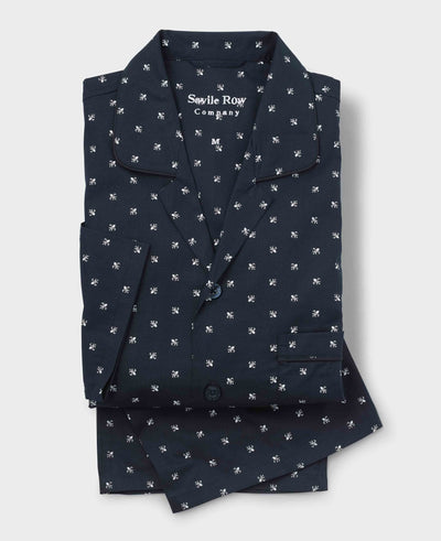 Navy Cotton Fleur De Lys Print Pyjamas