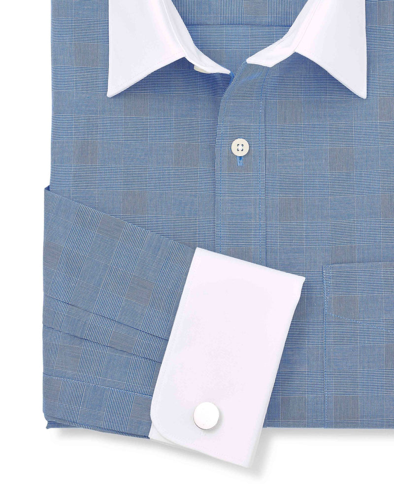 Men's Navy Cotton Prince of Wales Check Classic Fit Winchester Formal Shirt folded