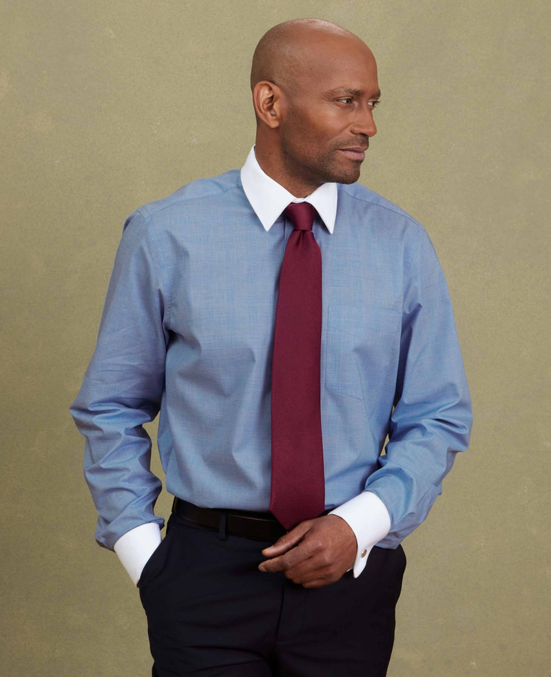 navy cotton prince of wales check classic fit winchester formal shirt double cuff 1516naw no tie model image 2