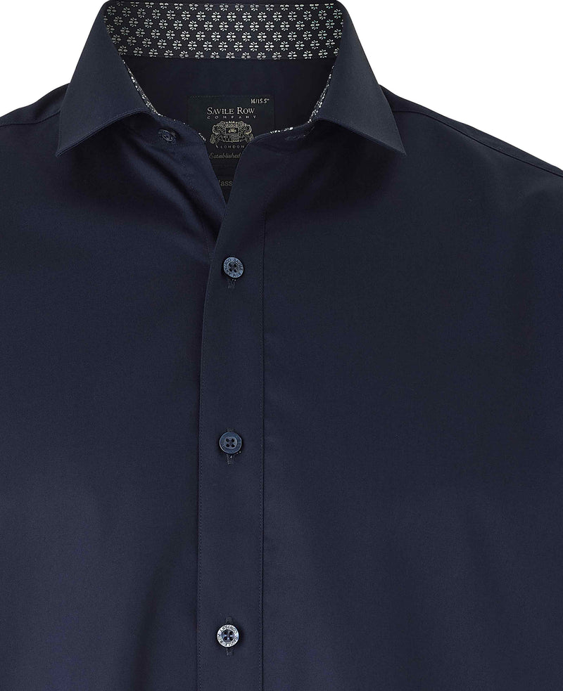 Men's Navy Cotton Twill Classic Fit Smart-Casual Shirt With Single Cuffs collar detail