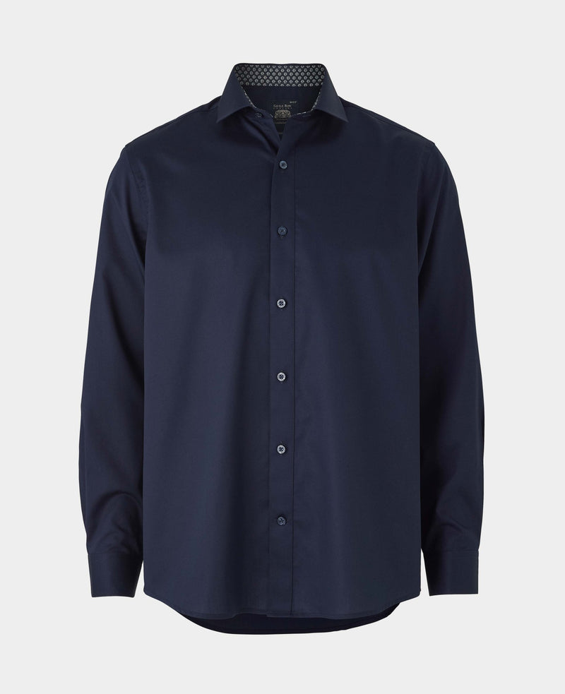Men's Navy Cotton Twill Classic Fit Smart-Casual Shirt With Single Cuffs mannequin