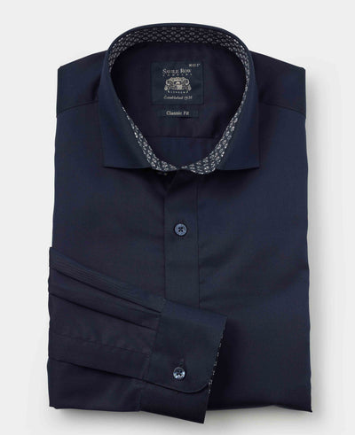 Men's Navy Cotton Twill Classic Fit Smart-Casual Shirt With Single Cuffs folded