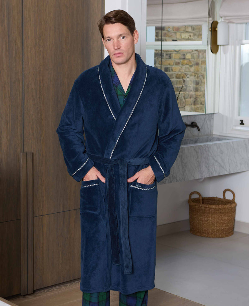 Navy Fleece Rope Edge Dressing Gown