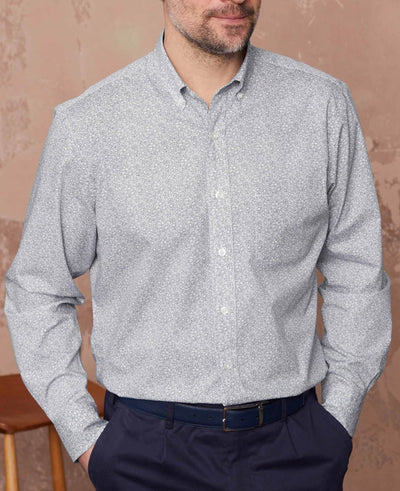 Men's Navy Floral Print Classic Fit Casual Shirt