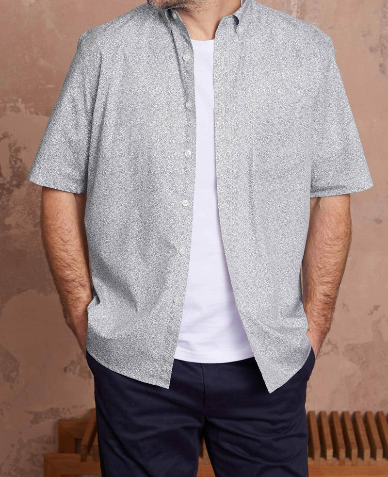 Men's Navy Floral Print Short Sleeve Casual Shirt