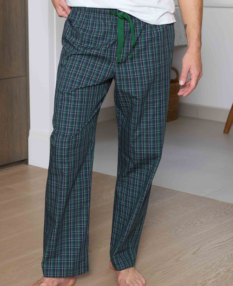 Navy Green Cotton Window Check Lounge Pants