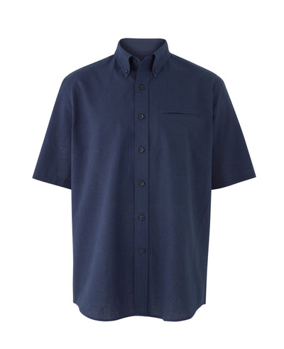 Navy Linen-Blend Classic Fit Short Sleeve Shirt On Mannequin