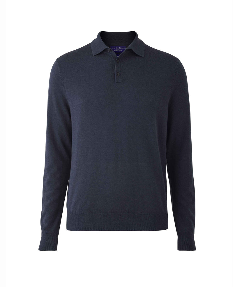 Navy Merino Wool Knitted Polo Shirt  - MKW527NAV