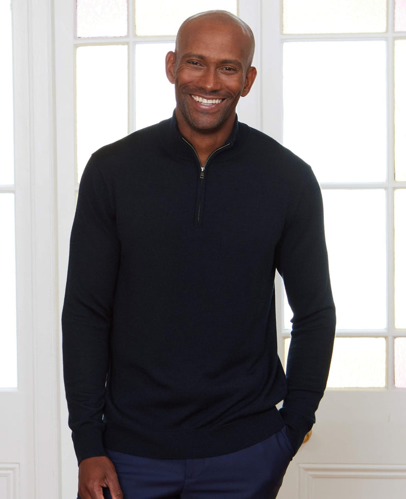 navy merino wool zip neck jumper mkw567nav model image 1