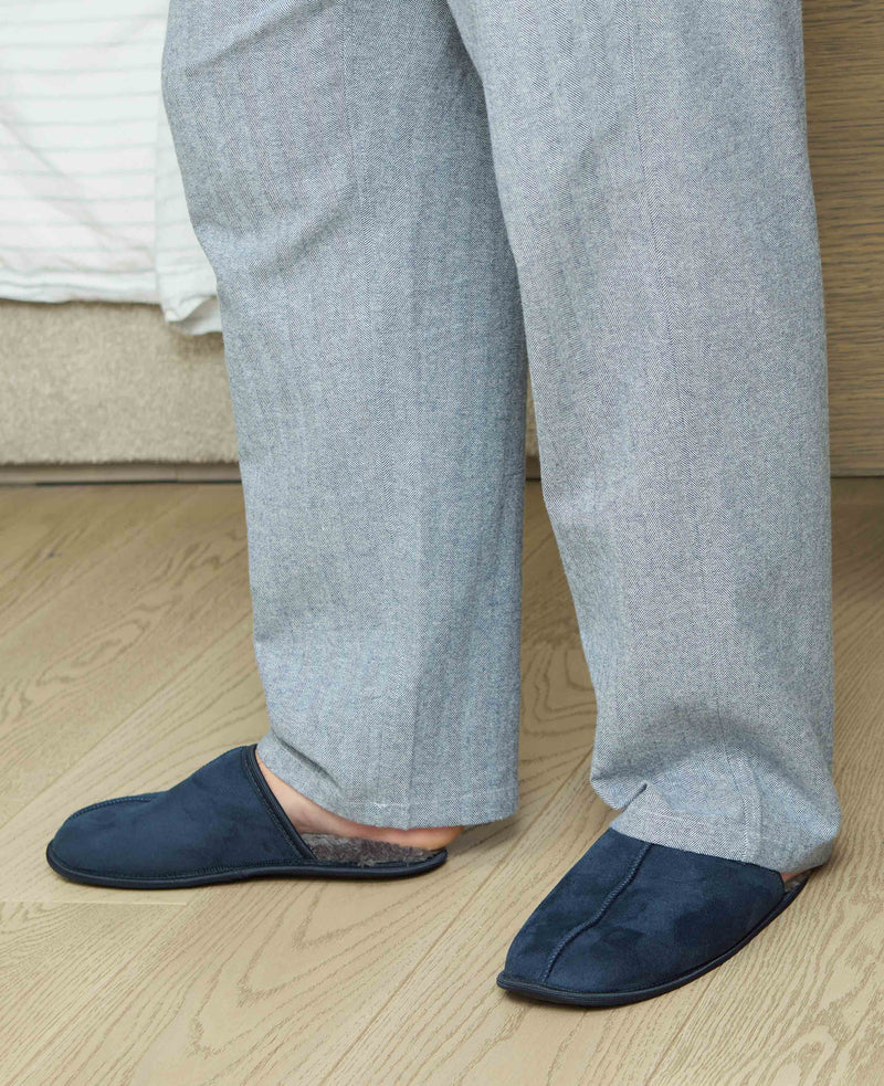 Navy Microsuede Mule Slippers