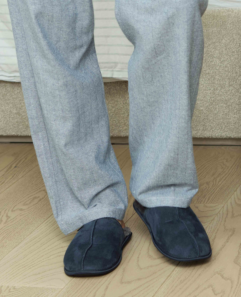 Navy Microsuede Mule Slippers